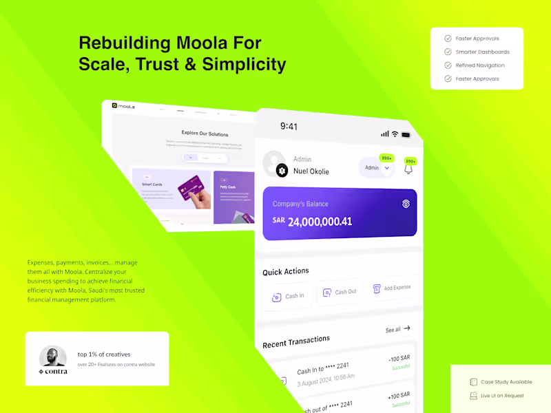 Cover image for Enterprise UX for Modern Finance: Inside the Moola Redesign