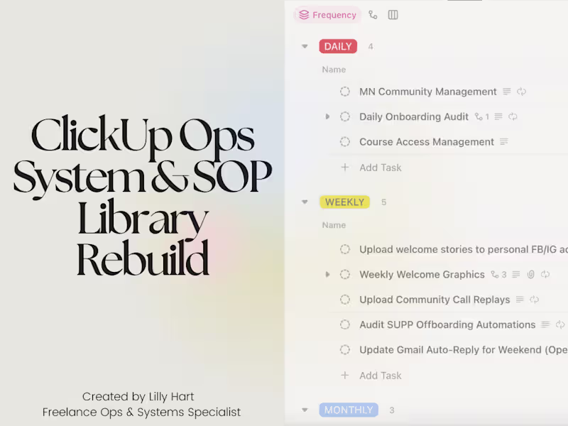 Cover image for ClickUp Ops System & SOP Library Rebuild