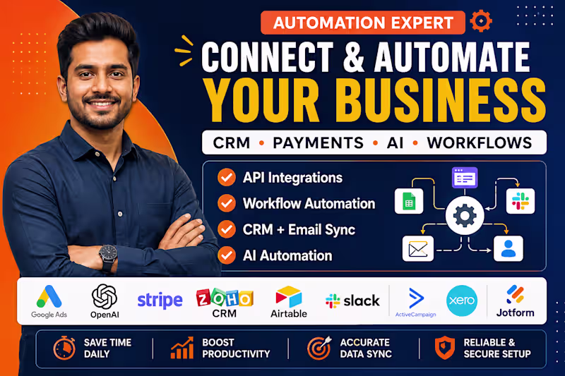 Cover image for Integrate google ads, stripe, zoho CRM, airtable, slack, openAI
