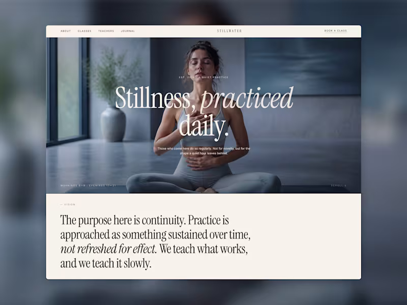 Cover image for Stillwater — Yoga Studio Website Concept