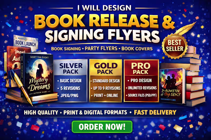 Cover image for Book release flyer, book signing party flyer, book cover design