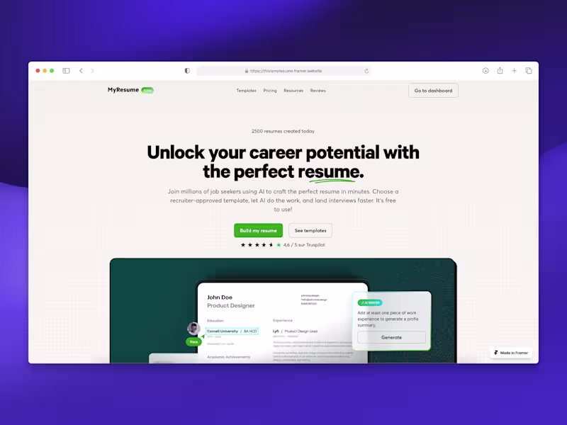 Cover image for MyResume Framer Website Development