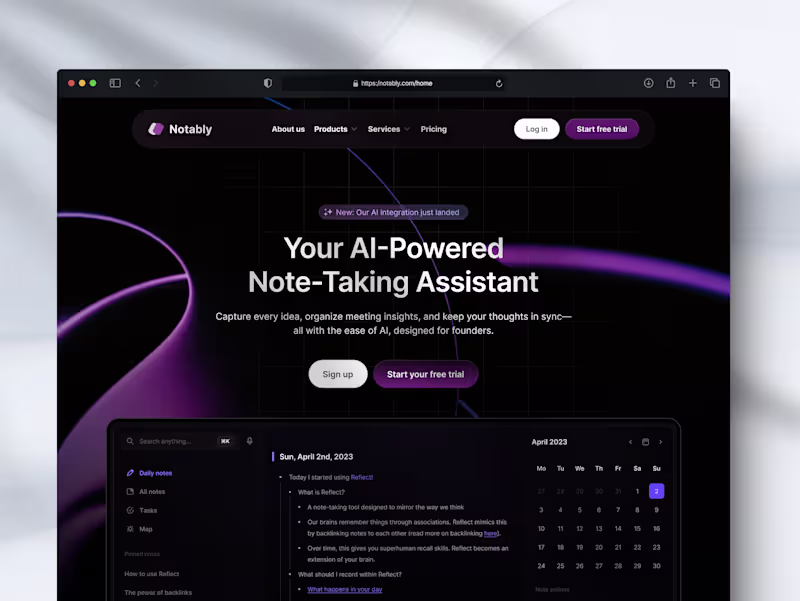 Cover image for Website Design exploration for an AI Note-taking solution