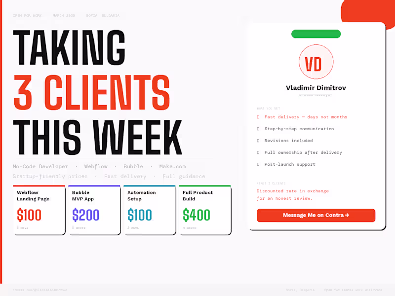 Cover image for Taking 3 new clients this