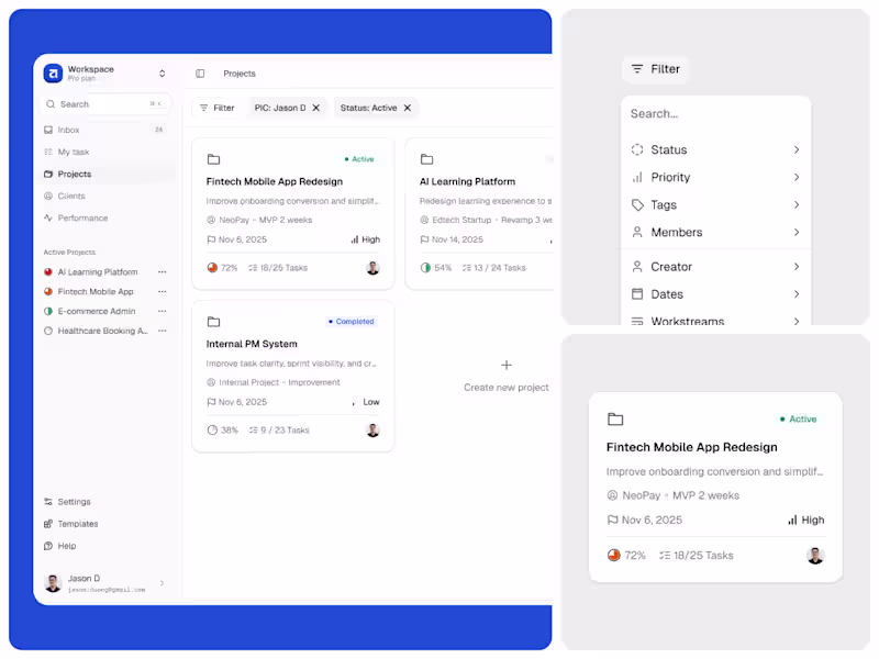 Cover image for Project Workspace Dashboard UI ✨ Built with @shadcn (https:/...