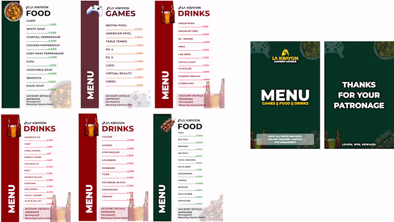 Cover image for La Krayon: Menu Design for Game Lounge