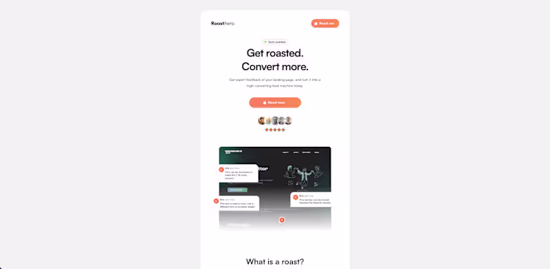 Cover image for Roasthero - MVP Landing Page
