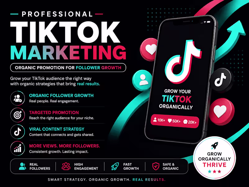 Cover image for Do tiktok marketing and organic promotion for follower growth