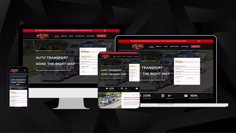 Cover image for All Night Auto Shippers - User friendly, responsive website