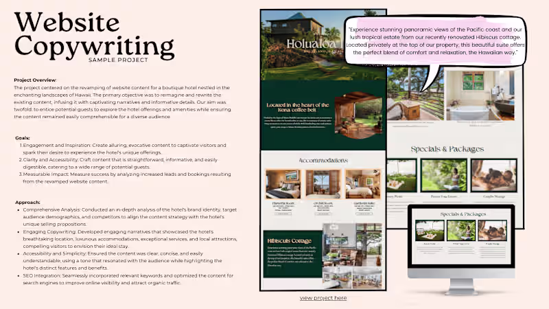 Cover image for Website Content Writing for Boutique Hotel