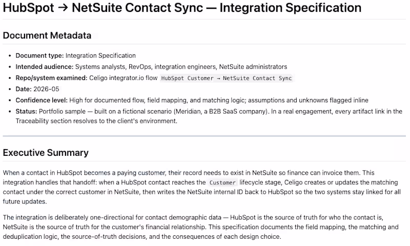 Cover image for Integration Specification — HubSpot →