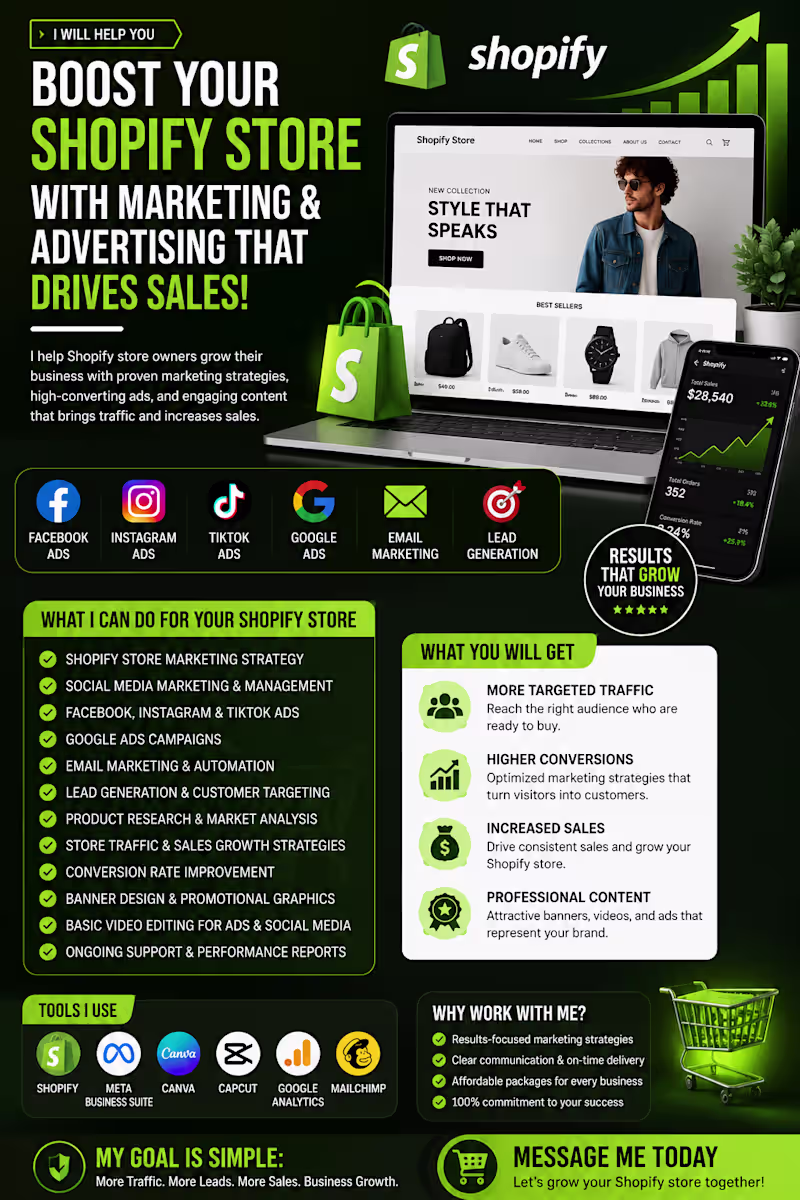 Cover image for I will help you boost your Shopify store with marketing & Adve..