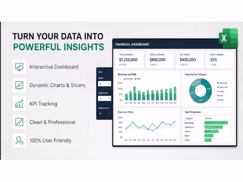 Cover image for I will create an interactive excel dashboard with KPI tracking