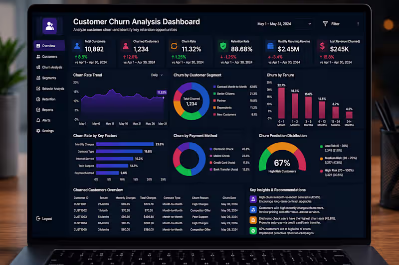 Cover image for Title:

💳 Customer Churn Analysis Dashboard
Description:
Built