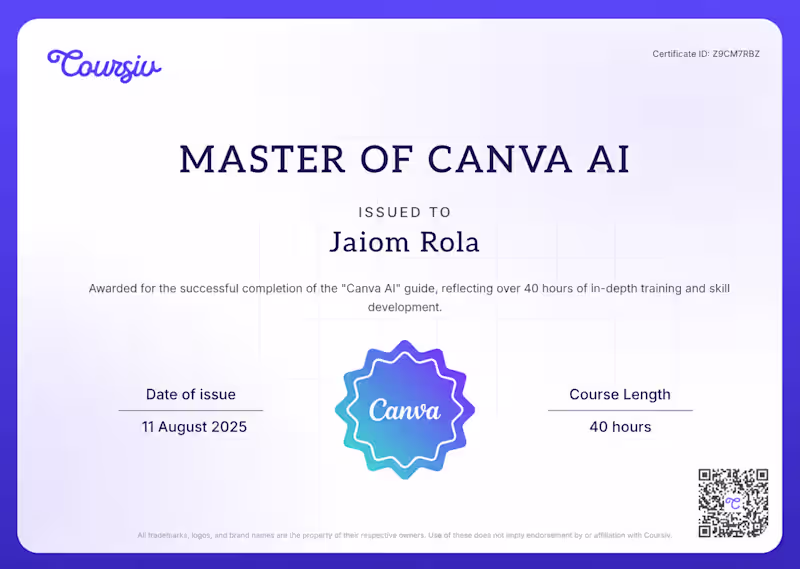 Cover image for Canva AI course completion.