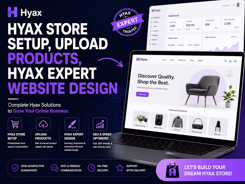 Cover image for Hyax store setup, upload products, Hyax Expert website design