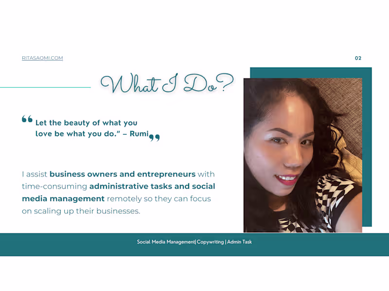 Cover image for Rita Saomi | Virtual Assistant for Startup and Entrepreneurs.