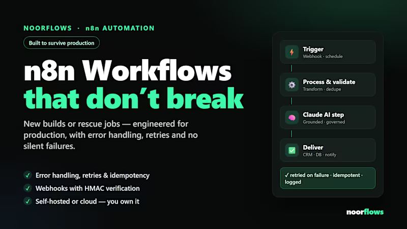Cover image for n8n Automation — build, rescue & harden your workflows