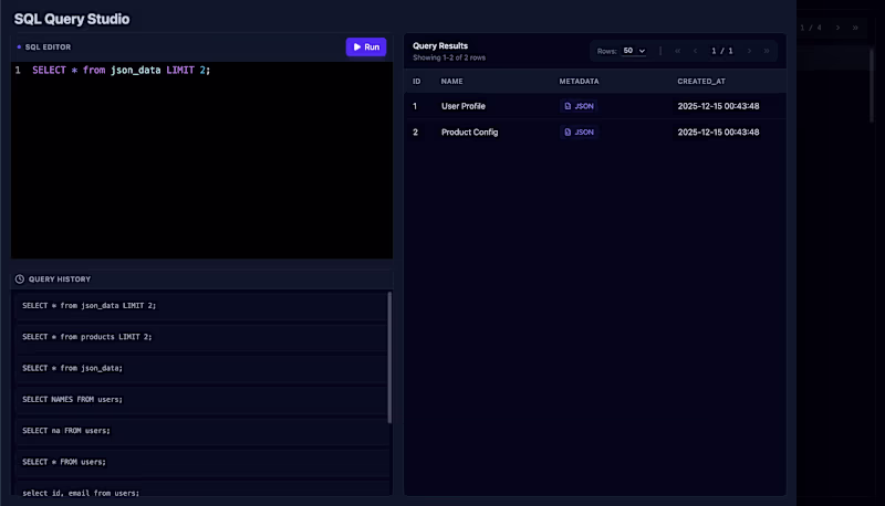 Cover image for Recently built an SQL studio interface to visualize SQL data...