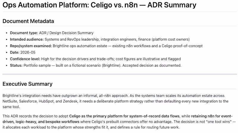 Cover image for Celigo vs. n8n (ADR)
