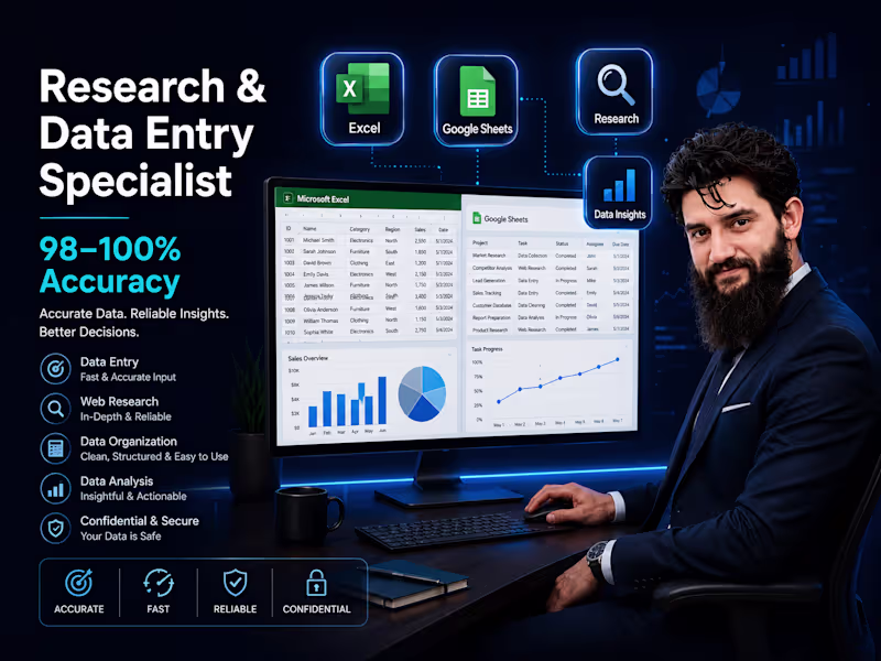 Cover image for Accurate Research, Lead Lists & Data Entry (Excel/Sheets)
