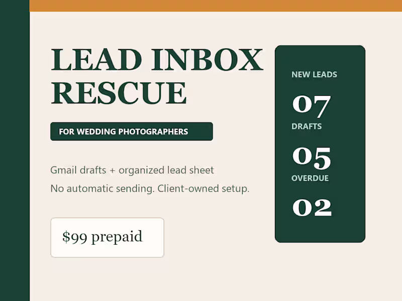 Cover image for Lead Inbox Rescue for Wedding Photographers