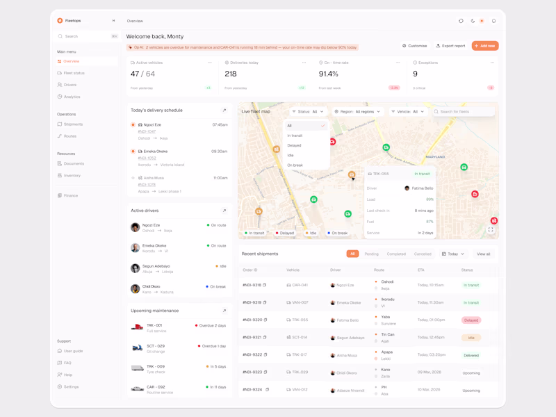 Cover image for Fleetops Dashboard for Logistics