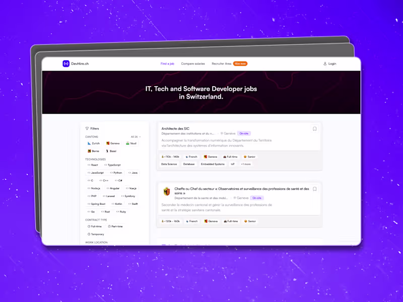 Cover image for DevHire.ch - Job board for Devs in Switzerland