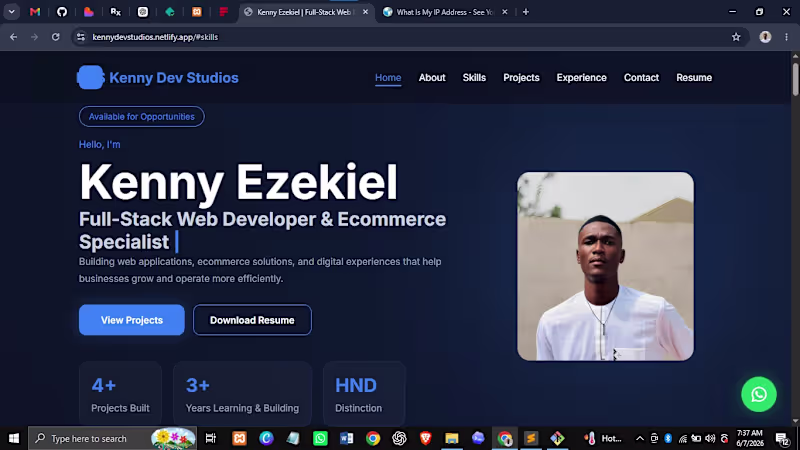 Cover image for Kenny Dev. Studios Portfolio Website
Modern