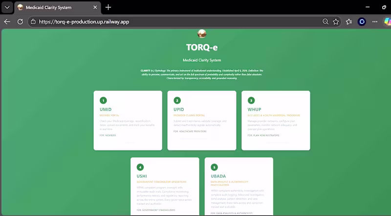 Cover image for TORQ-e — HIPAA-Compliant Medicaid Clarity System