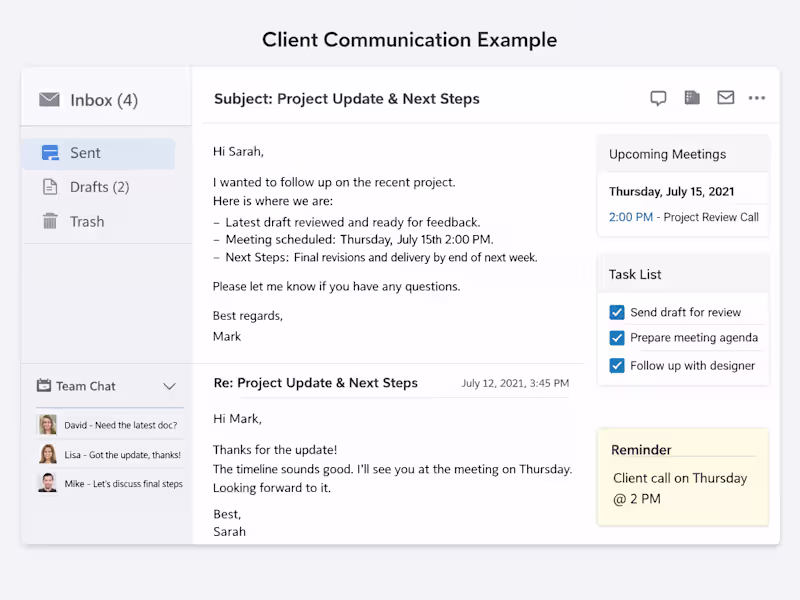 Cover image for Client Communication and Email Support
Example