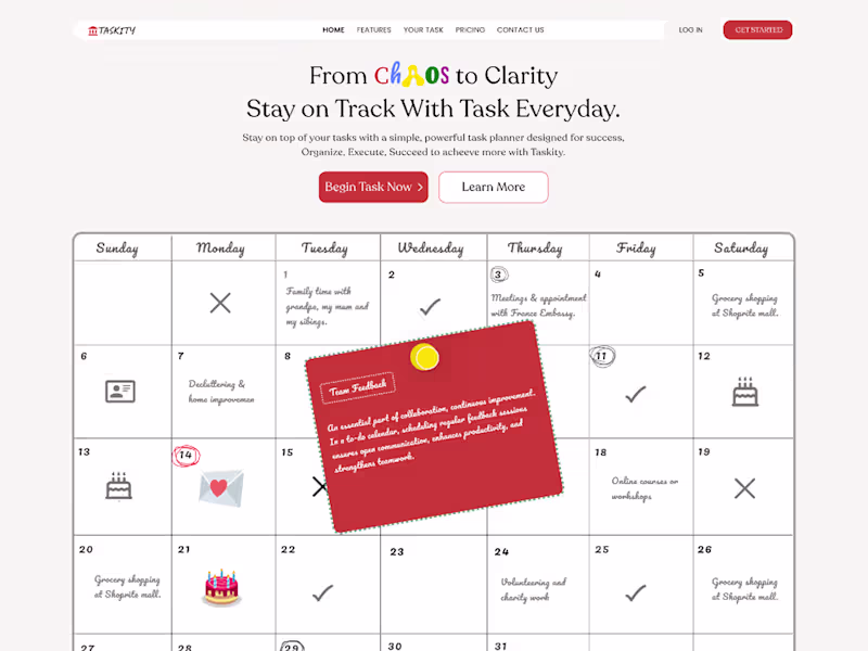 Cover image for Website Landing Page for Taskity To-Do Calendar