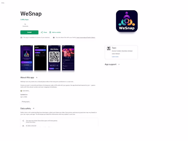 Cover image for WeSnap — Shared Event Photo Album App