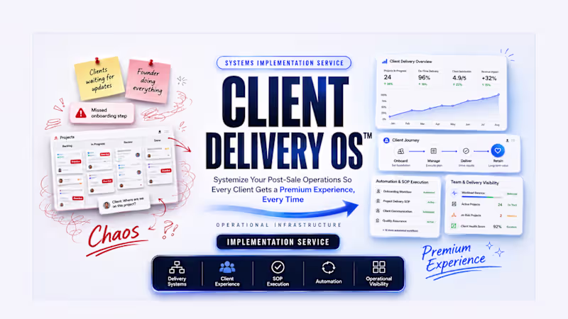 Cover image for Client Delivery OS. Systemize Your Post-Sale Operations