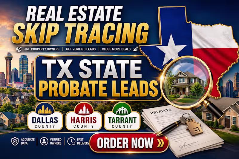 Cover image for I Will Do Real Estate Skip Tracing and Texas Probate Leads 
