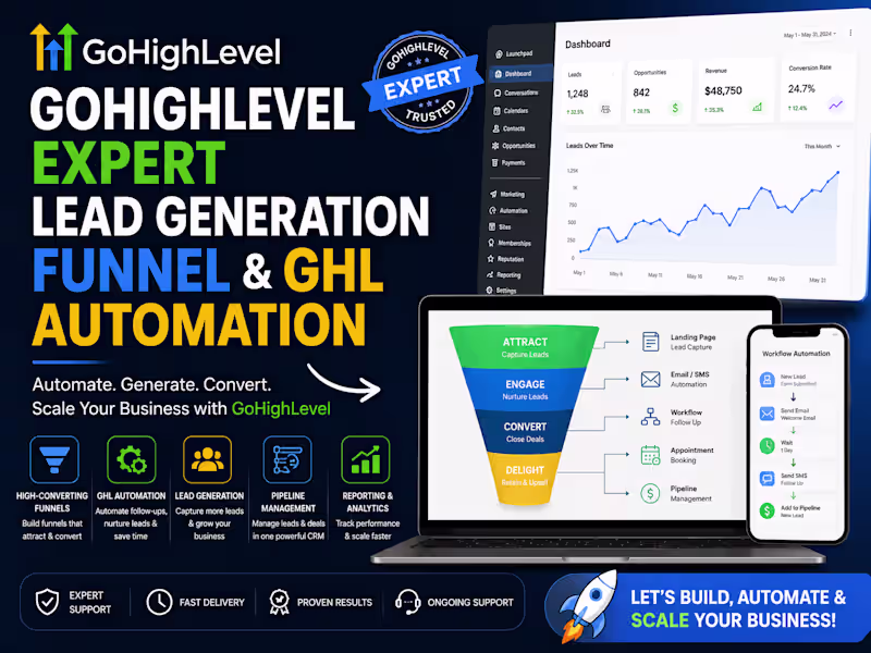 Cover image for GoHighlevel Expert, Lead Generation Funnel GHL Autimation