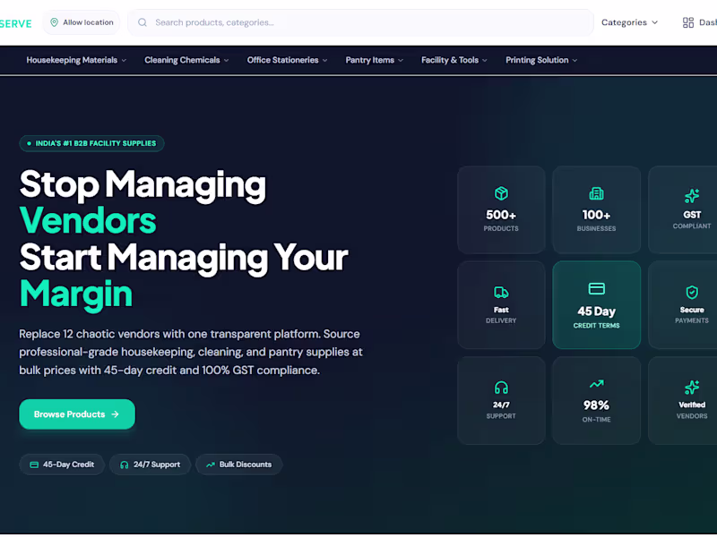 Cover image for PrimeServe: Full-Stack B2B Procurement Platform