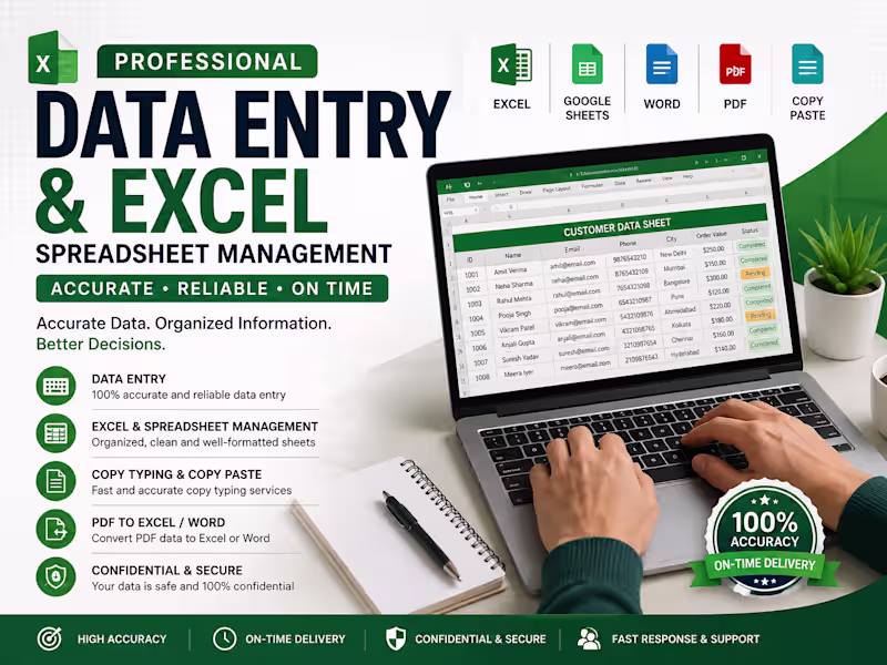 Cover image for Professional Data Entry and Excel Spreadsheet Management