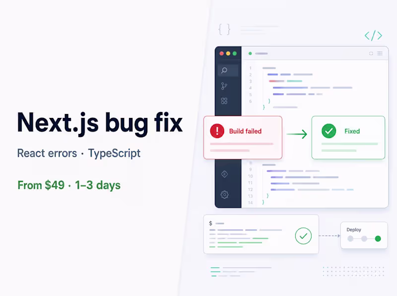 Cover image for Next.js bug fix & audit | React errors | TypeScript