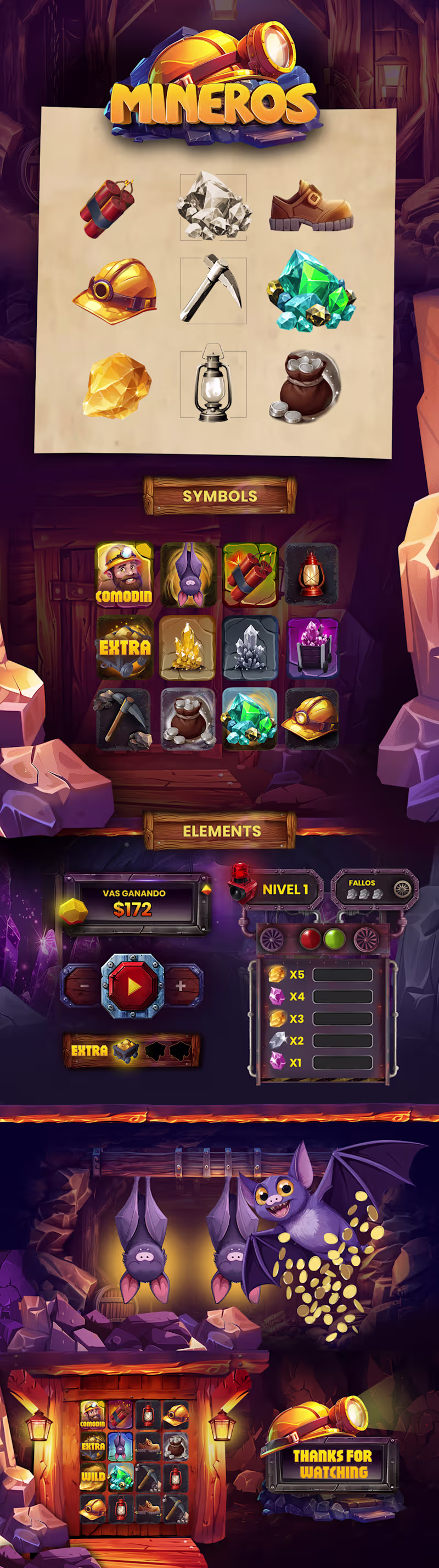 Cover image for Mineros Slot Game — UI Design & Game Assets