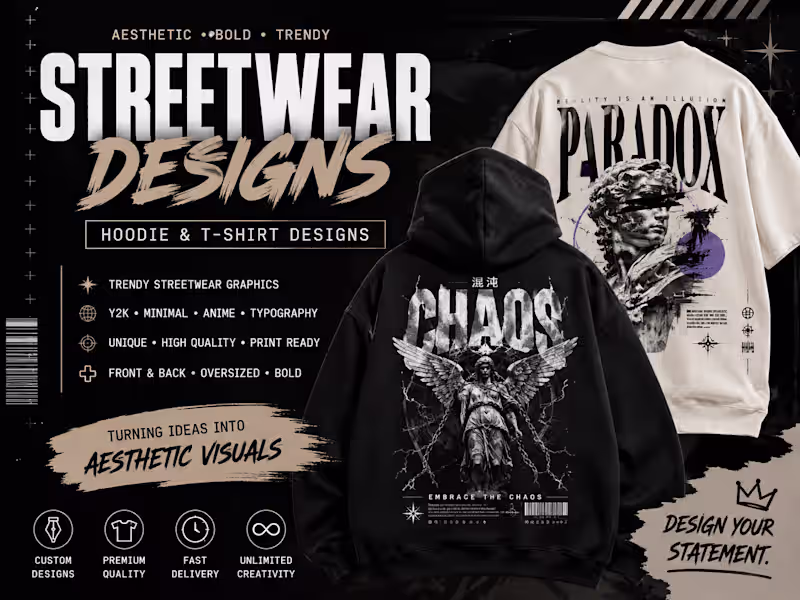 Cover image for I will create aesthetic streetwear hoodie and t-shirt designs