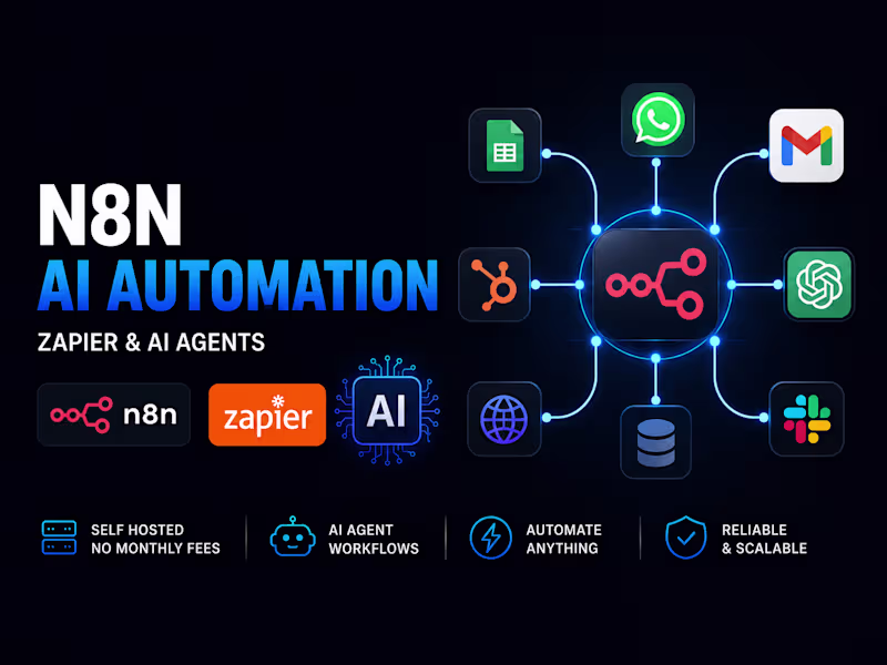 Cover image for n8n ai automation, zapier automation, and ai agent workflows