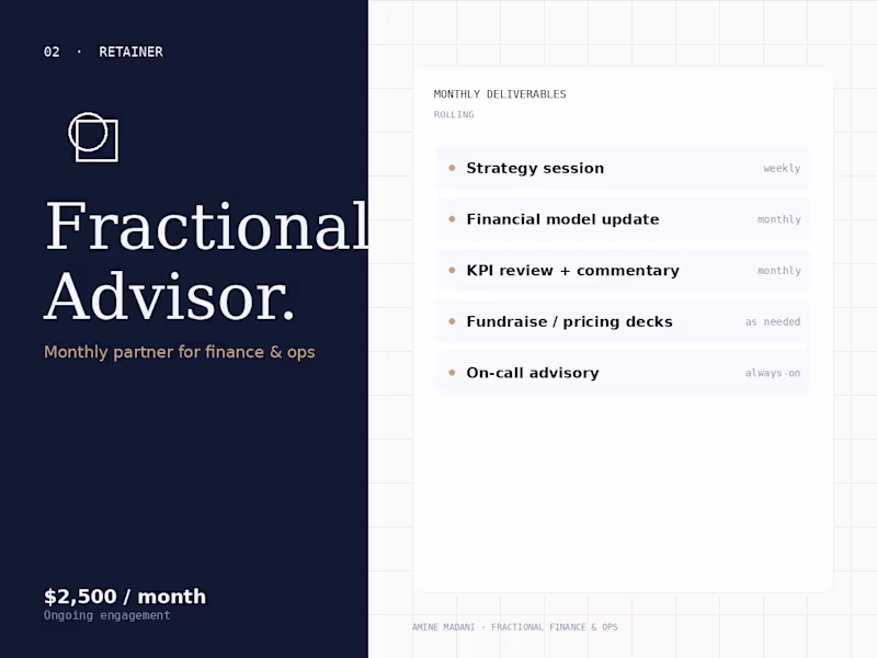 Cover image for Fractional Advisor — Monthly Finance & Ops Partner