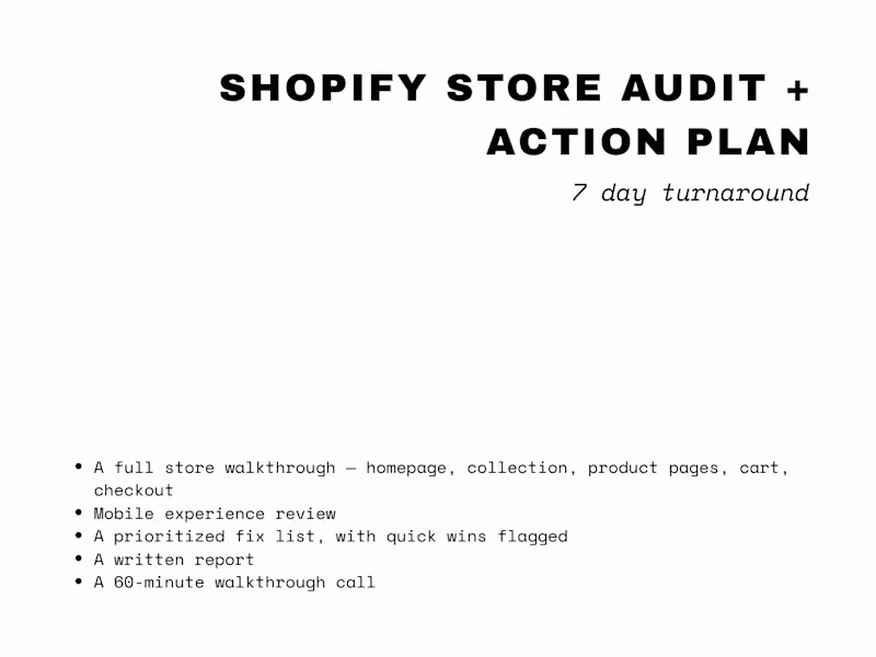 Cover image for Shopify Store Audit + Action Plan