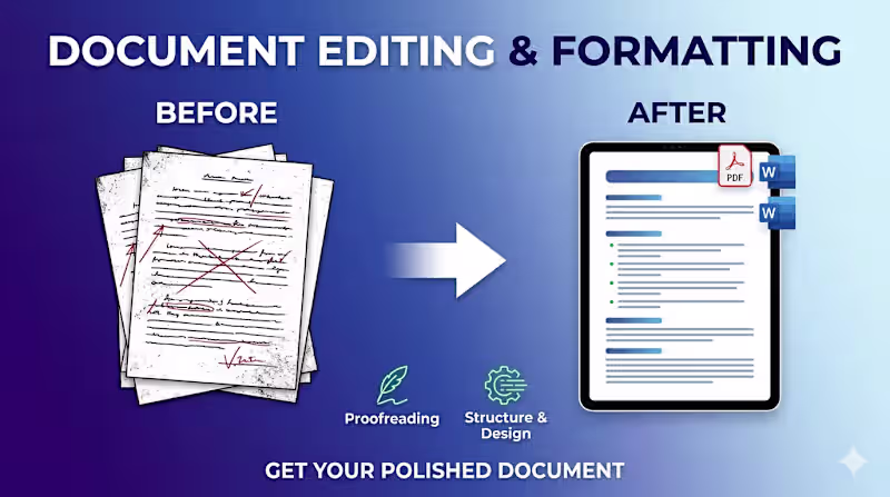 Cover image for i will do ms word document creation,editing and formatting.