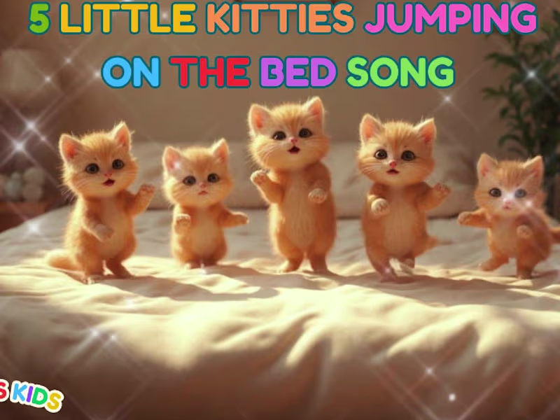 Cover image for 🐱🎶 5 Little Kitties Jumping on the Bed | Fun Nursery Rhyme fo…