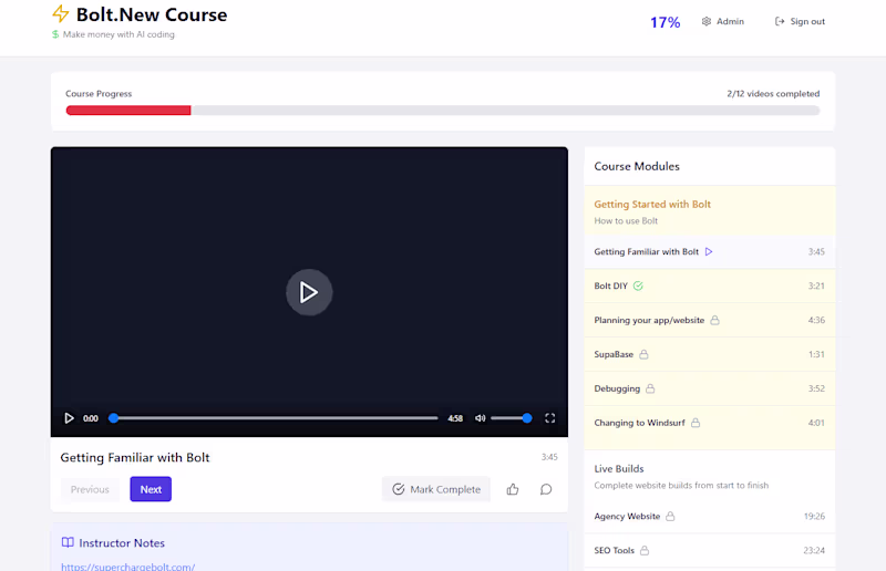 Cover image for Bolt.New Course