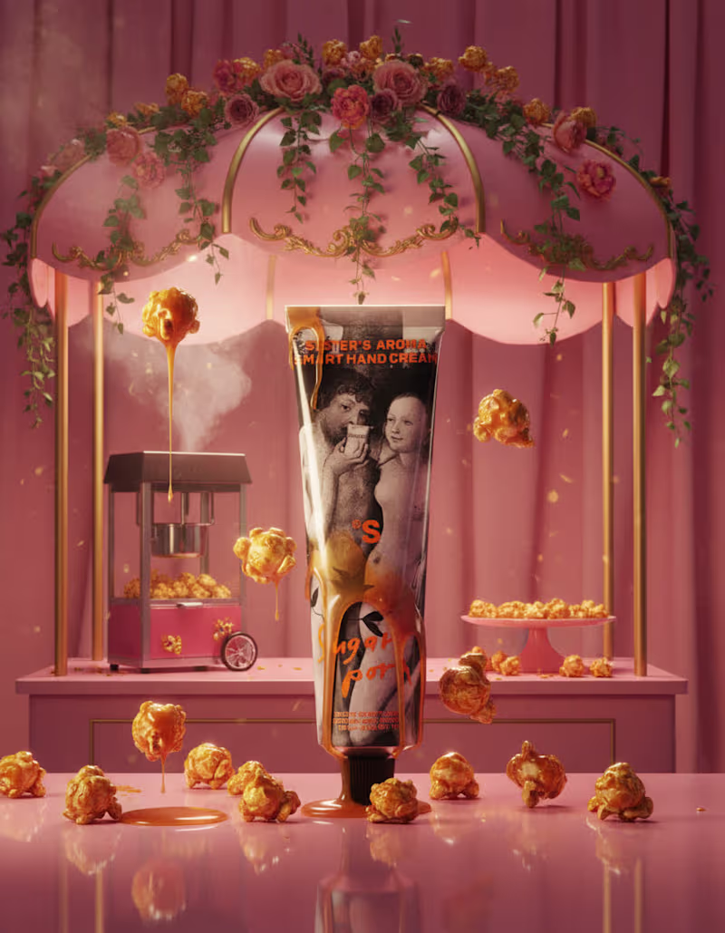 Cover image for Sisters Aroma Popcorn Cream A macro cinematic product shot w...