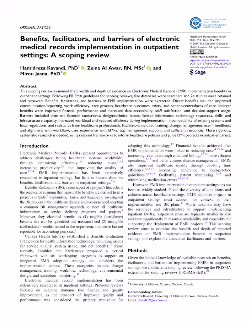 Cover image for One of my publications. A scoping review about EMR implement...