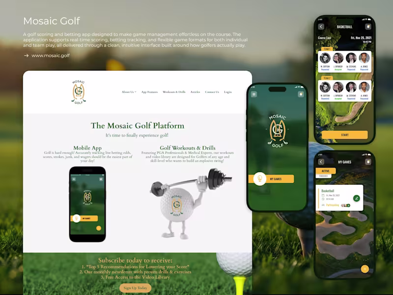 Cover image for Mosaic Golf: Real-Time Scoring & Betting App for Golfers